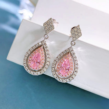 Elegant Minimalist 4*7mm Pear Pink Diamond Stud Earrings 925 Sterling Silver