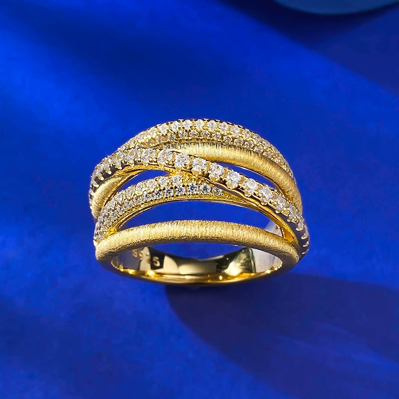S925 Silver Gold-Plated Ring | Italian Brushed Cross Full Diamond Old Money Style