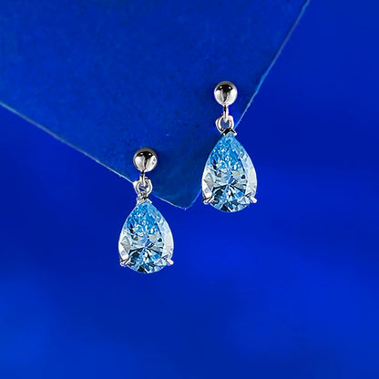 S925 Silver Sea Blue Teardrop Earrings | 7x10mm Gemstone Earrings for Women