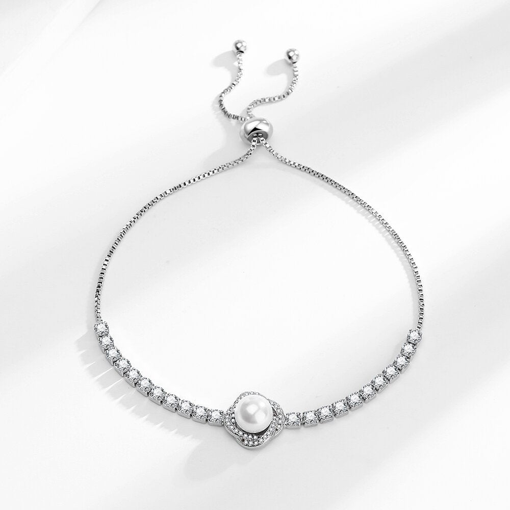 Mermaid Style Faux Pearl Bracelet - Adjustable Pull-On Design, Minimalist Luxury