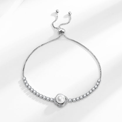 Mermaid Style Faux Pearl Bracelet - Adjustable Pull-On Design, Minimalist Luxury