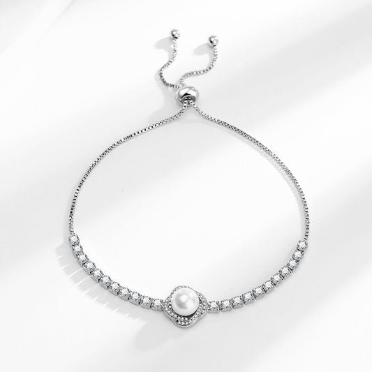 Mermaid Style Faux Pearl Bracelet - Adjustable Pull-On Design, Minimalist Luxury