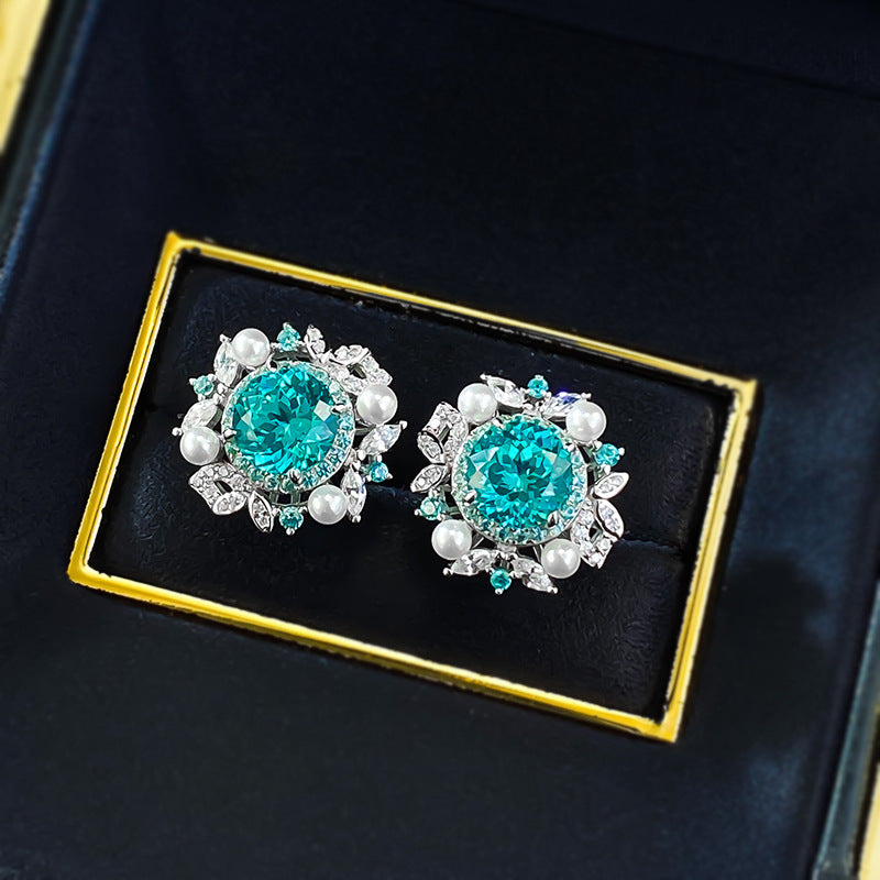 1ct Paraiba & Pearl Stud Earrings | Ricady Jewel S925 Silver, Lavender Tree, Elegant