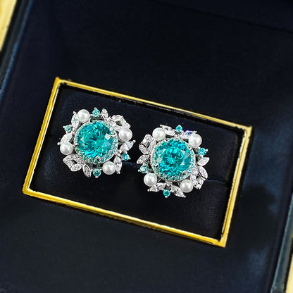 1ct Paraiba & Pearl Stud Earrings | Ricady Jewel S925 Silver, Lavender Tree, Elegant