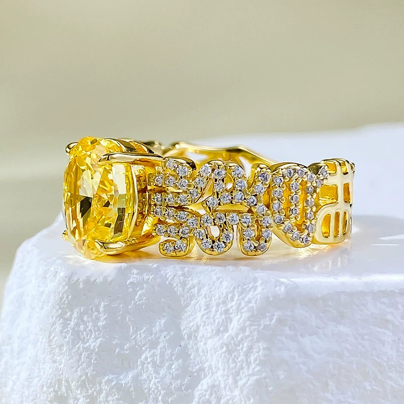925 Silver Cubic Zirconia Ring | Lucky Yellow Crystal