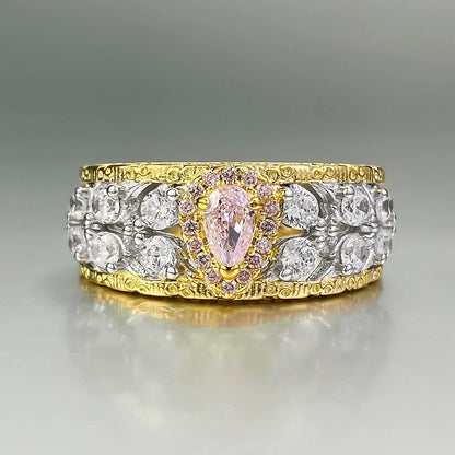 S925 Silver Pear Shaped Pink Diamond Ring - Minimalist Daily Wear