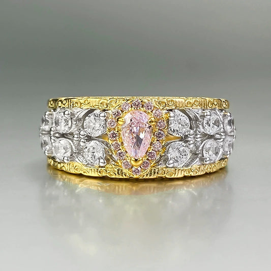S925 Silver Pear Shaped Pink Diamond Ring - Minimalist Daily Wear