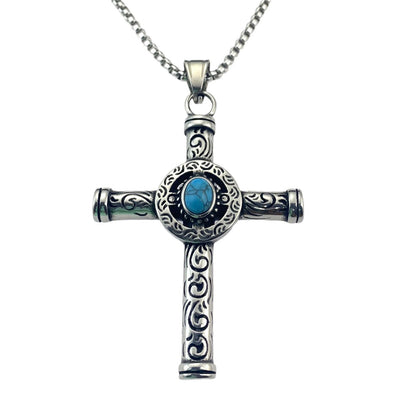 925 Sterling Silver Gemstone Cross Pendant Necklace - Streetwear Style