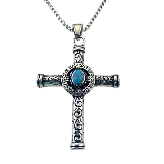 925 Sterling Silver Gemstone Cross Pendant Necklace - Streetwear Style