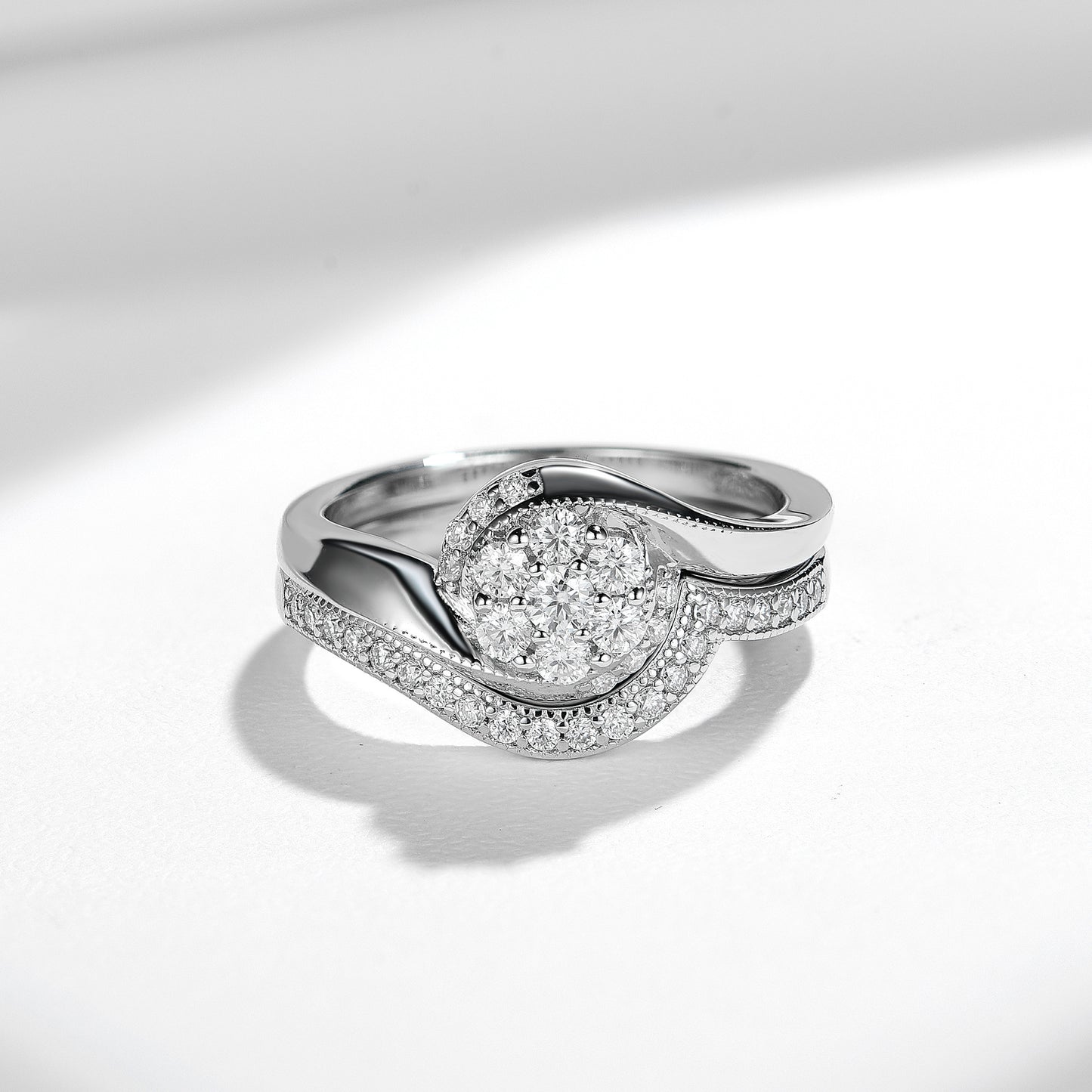 S925 Silver Moissanite Ring Set: Halo Design, Dainty Versatile for Engagement