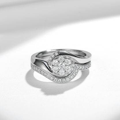 S925 Silver Moissanite Ring Set: Halo Design, Dainty Versatile for Engagement
