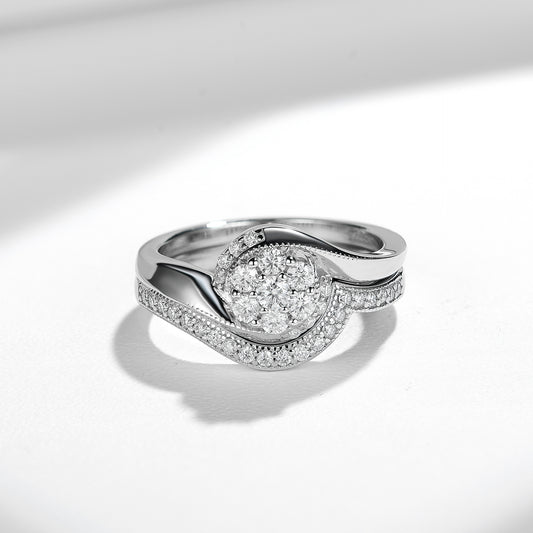 S925 Silver Moissanite Ring Set: Halo Design, Dainty Versatile for Engagement