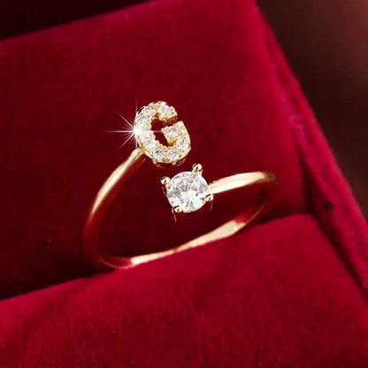 26 Letter Micro-Pave Zircon Ring for Women - 14K Gold Plated Copper Open Plain Band