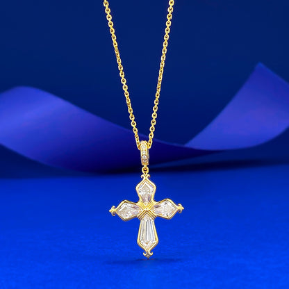Optimized Title: S925 Silver Iris Cross Necklace | Adjustable Pull Bead