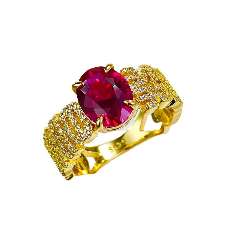 925 Silver CZ Ring | Lucky Red Crystal for Prosperity