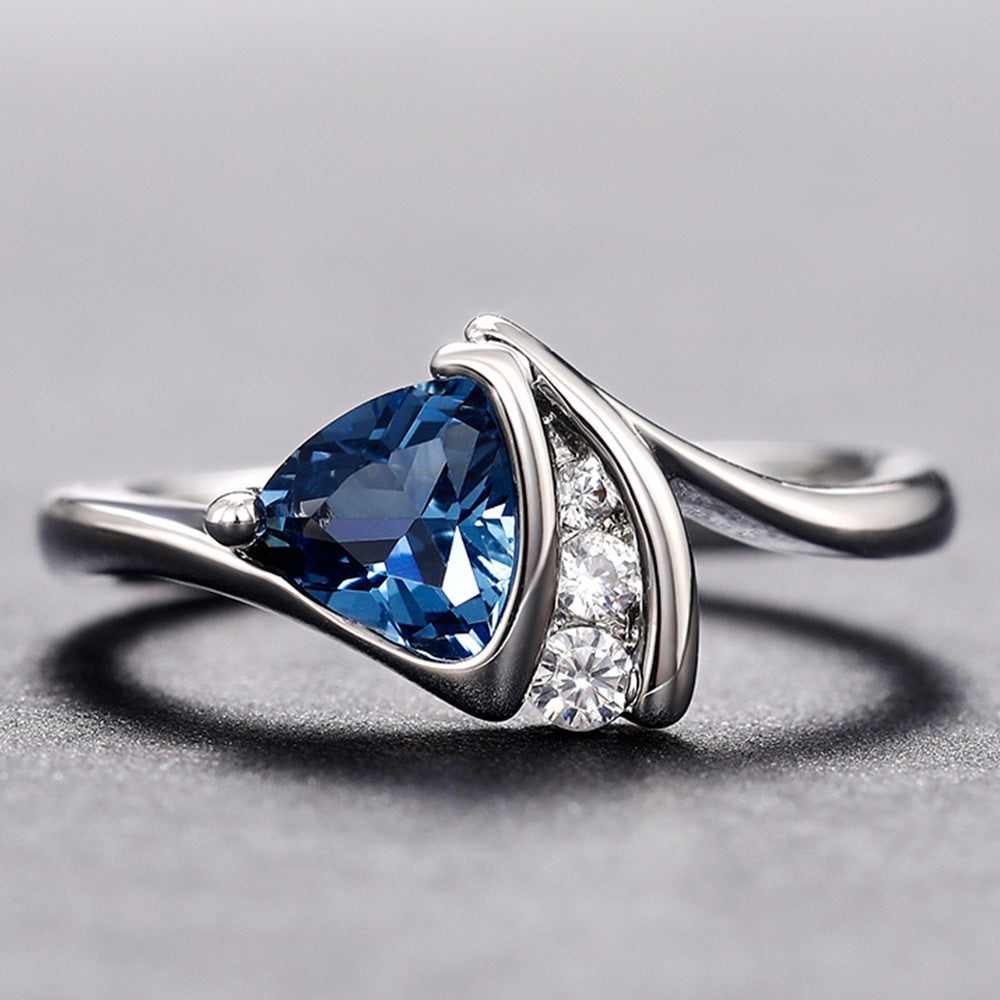 Ricady Jewel Twisted Band Ring - Women's Dark Blue Zircon Triangle Engagement Ring
