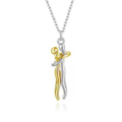 Couple Embracing Pendant Necklace - Sterling Silver for Her