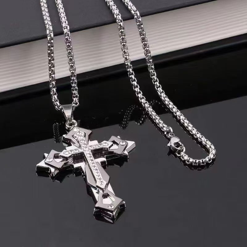 Triple Layered Cross Necklace in Titanium Steel - Minimalist Design
