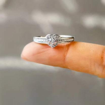 Mother-Daughter Layered Heart Micro-Pavé Zircon Ring