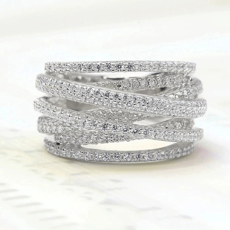 Trendy Multi-Layer Crisscross Ring for Women - Micro-Pavé Zircon Engagement Gift
