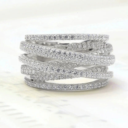 Trendy Multi-Layer Crisscross Ring for Women - Micro-Pavé Zircon Engagement Gift