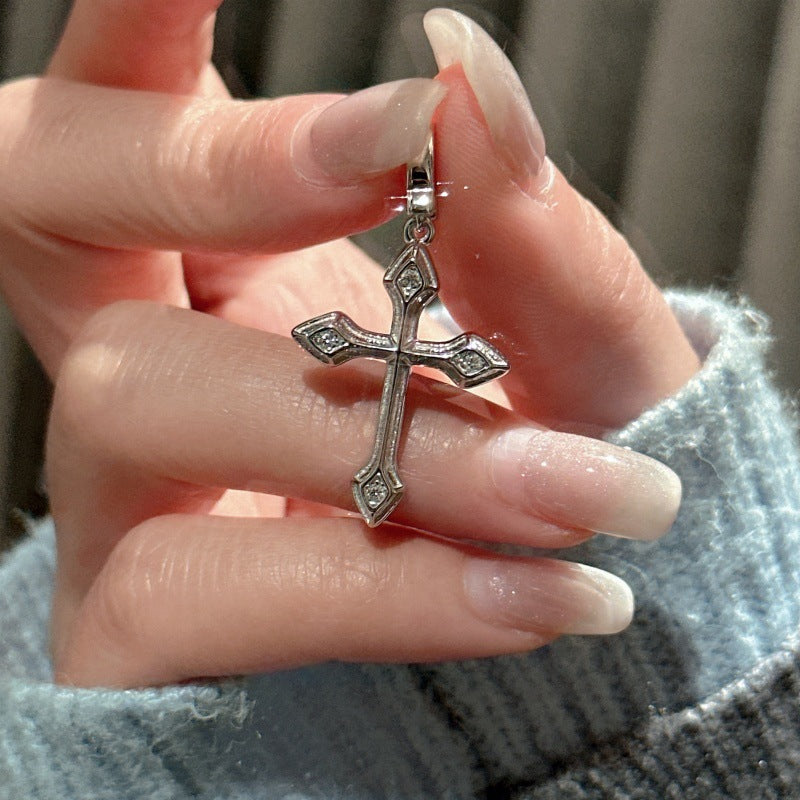 S925 Sterling Silver Cross Pendant, Vintage Zircon, Minimalist Fashion