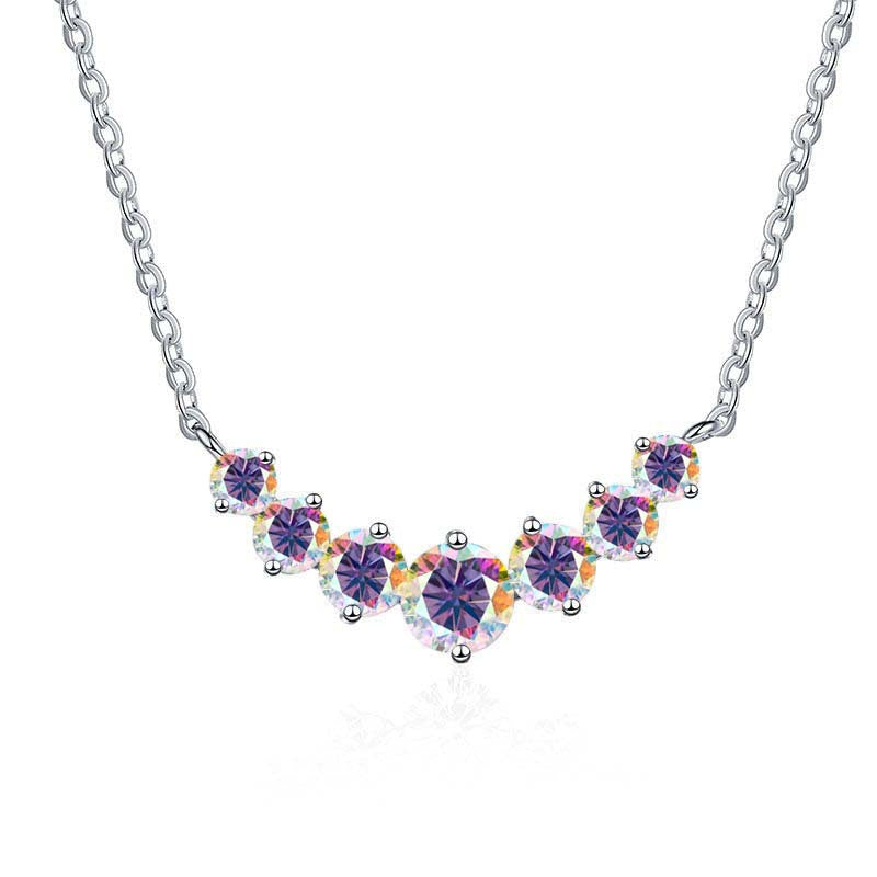 S925 Sterling Silver Gold-Tone Necklace for Women, Minimalist Smile Style with 2.8ct Colored Moissanite