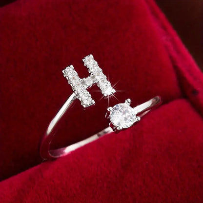26 Letter Micro-Pave Zircon Ring for Women - 14K Gold Plated Copper Open Plain Band