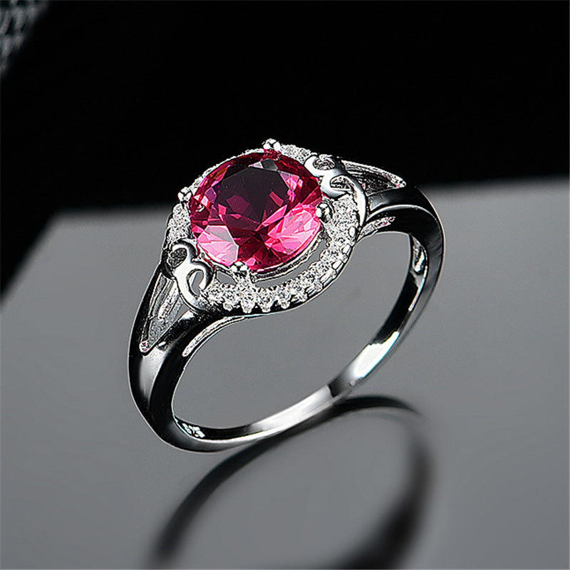 925 Sterling Silver Dainty Colored Gem Ring - White CZ Filigree R001