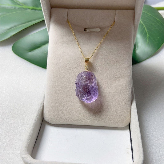 Natural Amethyst Pixiu Pendant Necklace - Prosperity Charm