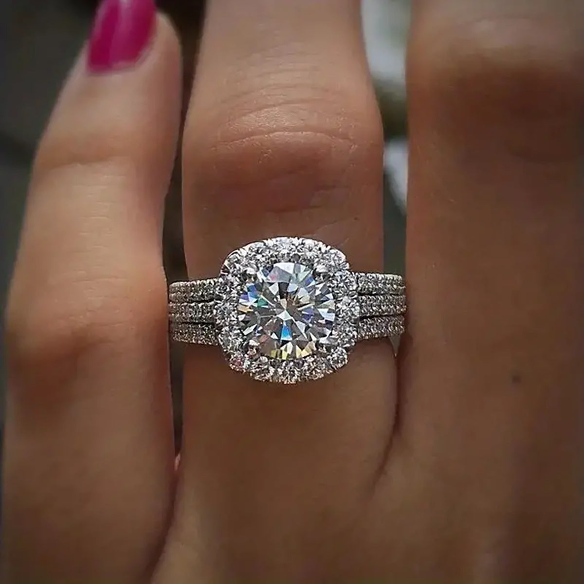 Luxury Full Diamond Engagement Ring for Women - Micro-Inlaid Zircon Statement Ring