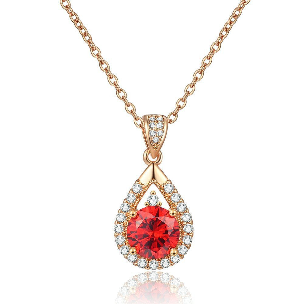 Pomegranate Red 8 Hearts 8 Arrows Champagne Gold 4-Piece Jewelry Set (Ring, Earrings, Necklace, Bracelet)
