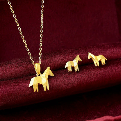 925 Silver Horse & Unicorn Pendant Necklace - Dainty Collar with Light Effect