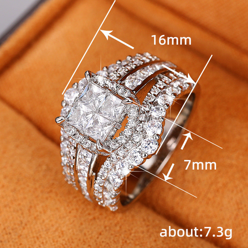 Ricady Jewel 2-in-1 Square Crown Pavé Zircon Ring for Women