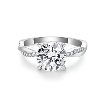 925 Sterling Silver 2CT Round Moissanite Twisted Vine Ring