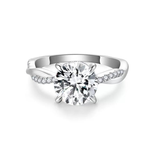 925 Sterling Silver 2CT Round Moissanite Twisted Vine Ring