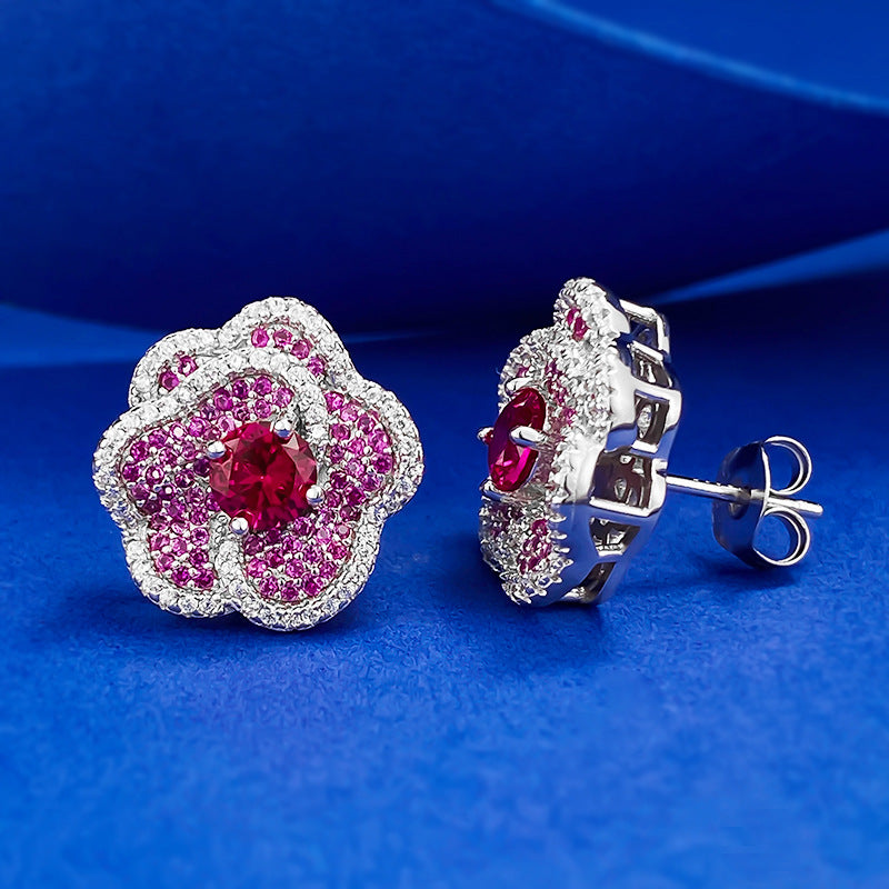 Optimized Title for European & American Markets: Pigeon Blood Red Round Zircon Stud Earrings - Elegant & Noble