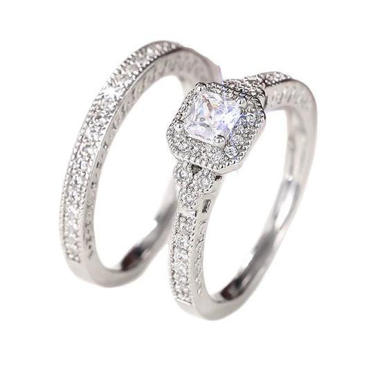 Ricady Jewel Bridal Wedding Band Set - Sparkling Zircon Duo Rings