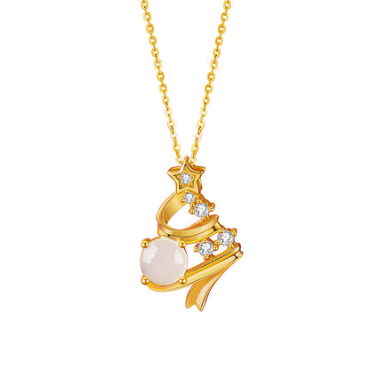 925 Sterling Silver Christmas Tree Necklace for Women, Dainty Star Chalcedony Pendant, Minimalist Ins Style Collar Chain