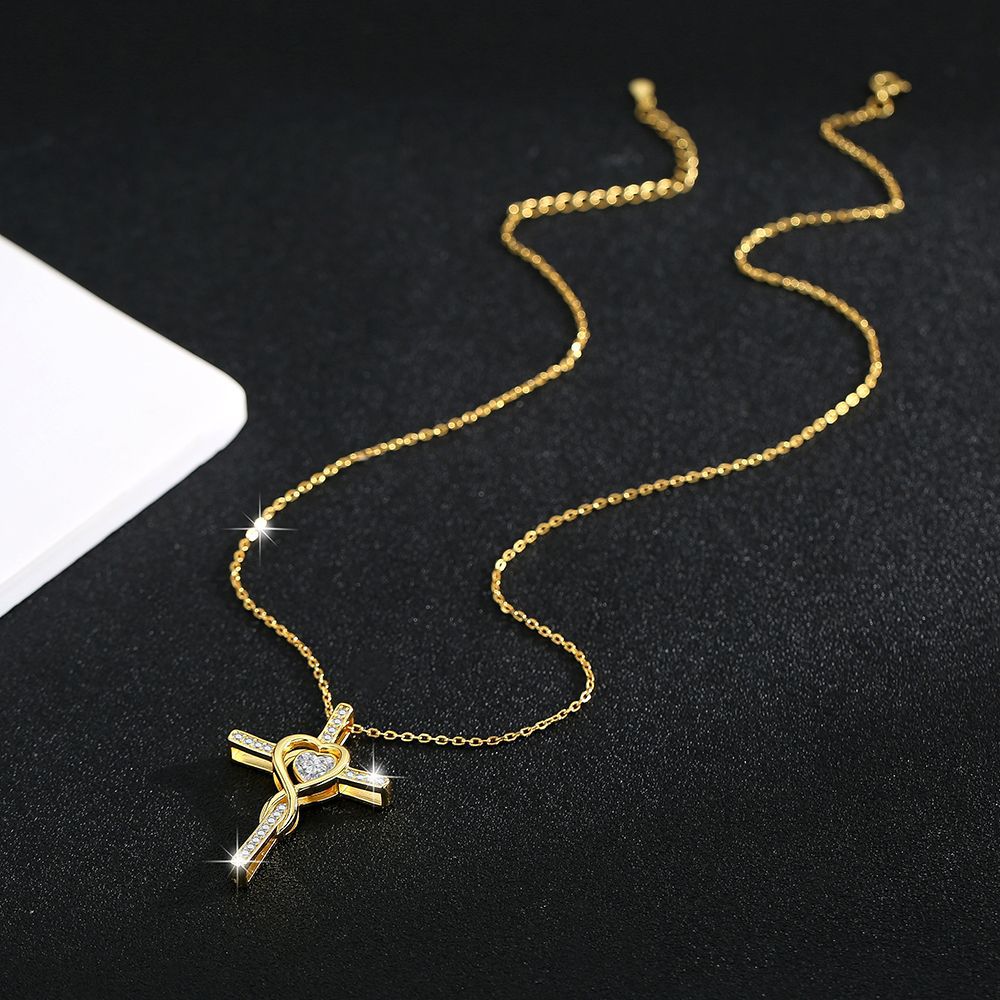 925 Sterling Silver Zirconia Cross Necklace - Quiet Luxury Style