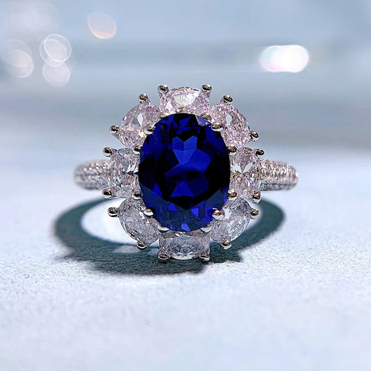 S925 Sterling Silver Ring | Sapphire-Like Oval CZ, Creative Luxury Design