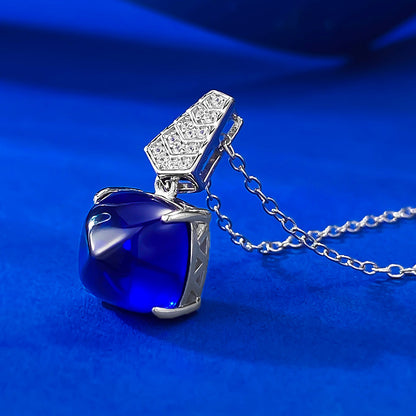 S925 Silver Royal Blue Sugar Loaf Pendant Necklace for Women