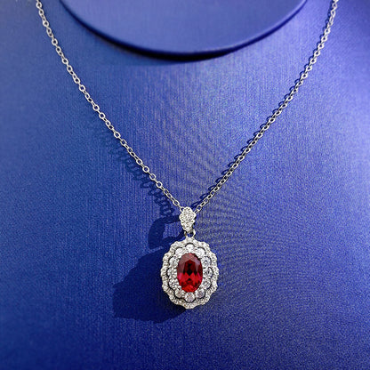 S925 Silver Simulated Ruby Necklace | 7x9mm Oval | Ins Style