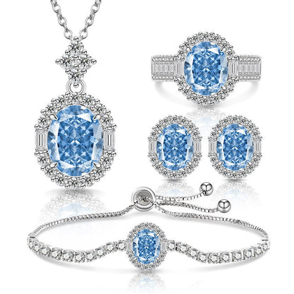 Ice Flower Cut Gemstone Set: Sparkling High-Carbon Diamond Ring Earrings Necklace Bracelet for Women