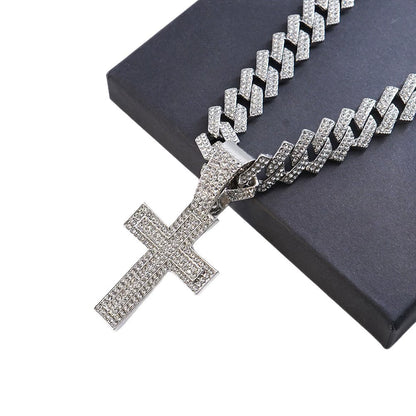 Hip Hop Cross Pendant Necklace with Cuban Chain - Bold Statement