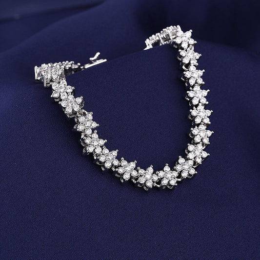 Glamorous Zircon Flower Bracelet for Women - Luxury Jewelry Gift for Girlfriend Birthday