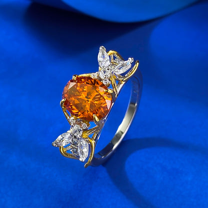 925 Silver Gold-Plated 7*9mm Sunset Orange Oval Ring - Fashion Style