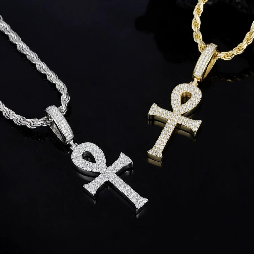 Ricady Jewel S925 Sterling Silver Moissanite Cross Pendant - Egyptian Ankh Hip-Hop Fashion Trend Accessory
