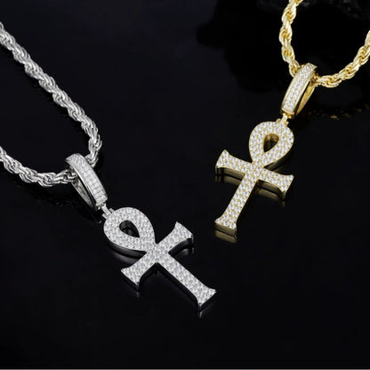Ricady Jewel S925 Sterling Silver Moissanite Cross Pendant - Egyptian Ankh Hip-Hop Fashion Trend Accessory