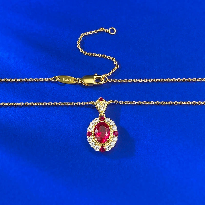 Women's S925 Silver Pigeon Blood Pendant | Elegant Dainty Collar Necklace